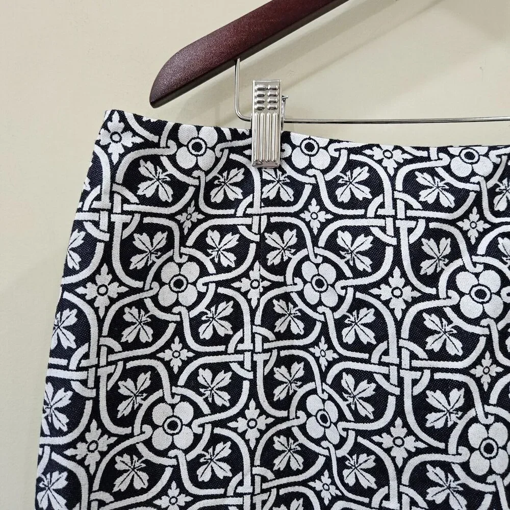 Talbots Womens Geometric Pencil Skirt Blue White Business Career Work Dressy